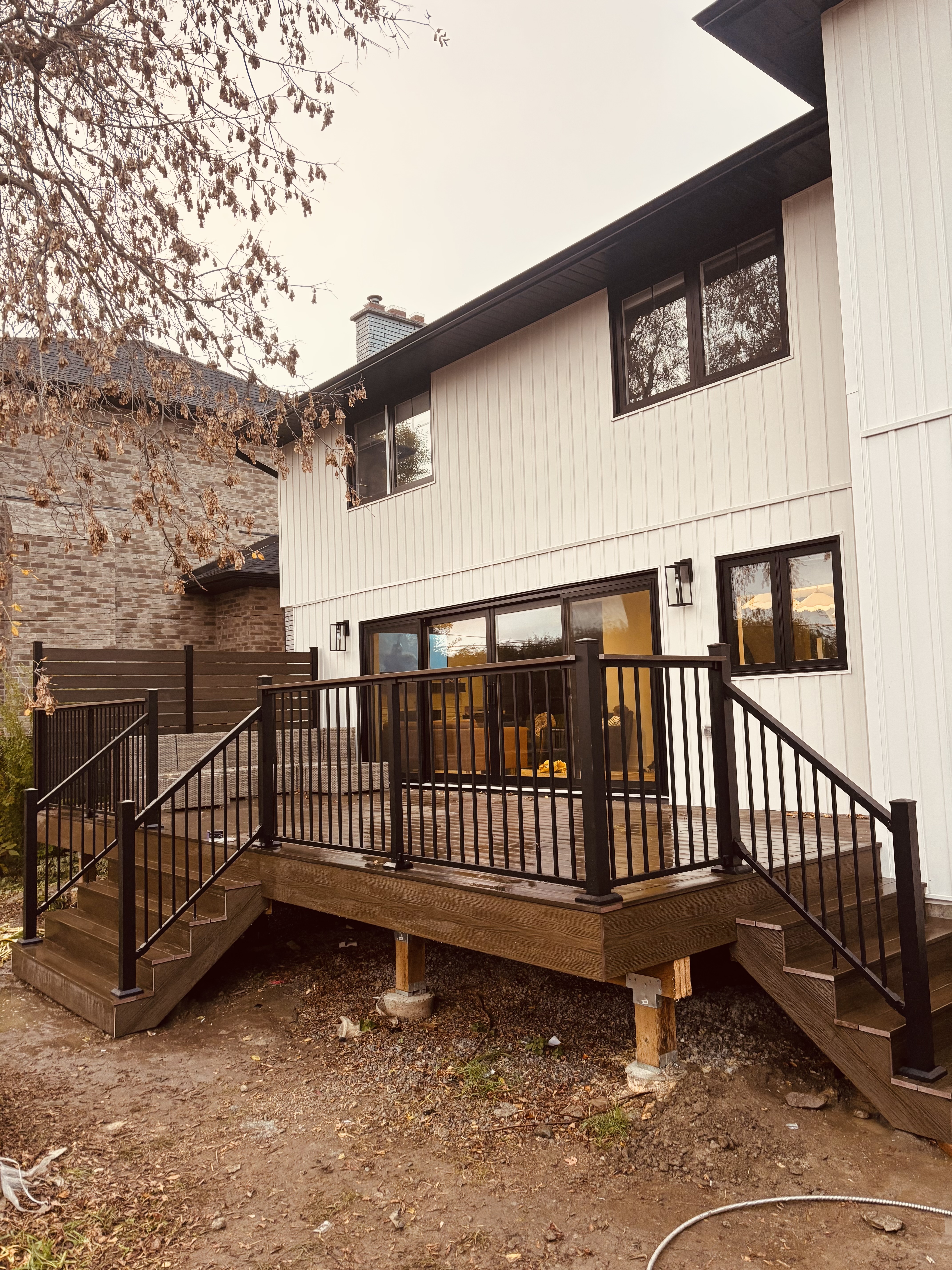 Backyard deck with railings